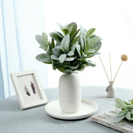 4 Frosted Green 12 in Artificial Flocked Lambs Ear Leaves Sprays Stems