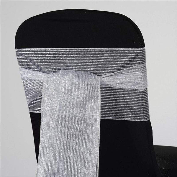 5 pcs Silver Light Gray Sparkling Pinstripe Organza Chair Sashes