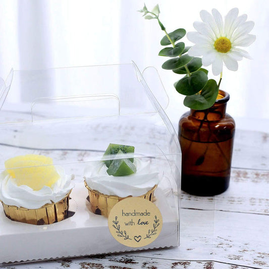 500 Natural and Black Handmade with Love 1.5 in Round Stickers Roll