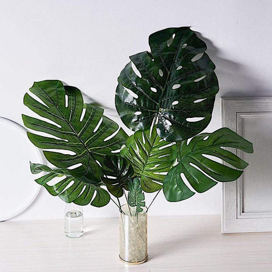 6 Green Artificial Monstera Leaves Tropical Greenery Stems