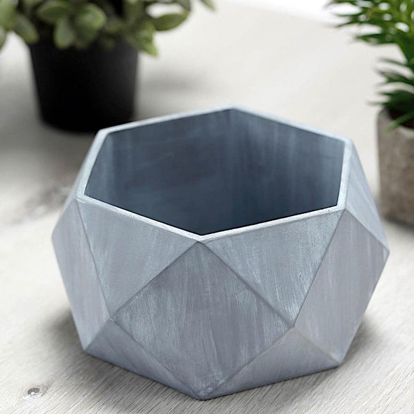 Gray 4 in tall Concrete Flower Plant Pot Geometric Mini Planter