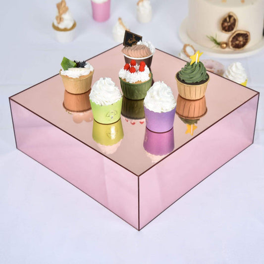 14 in Mirror Acrylic Display Box Cake Stand Centerpiece Pedestal Riser