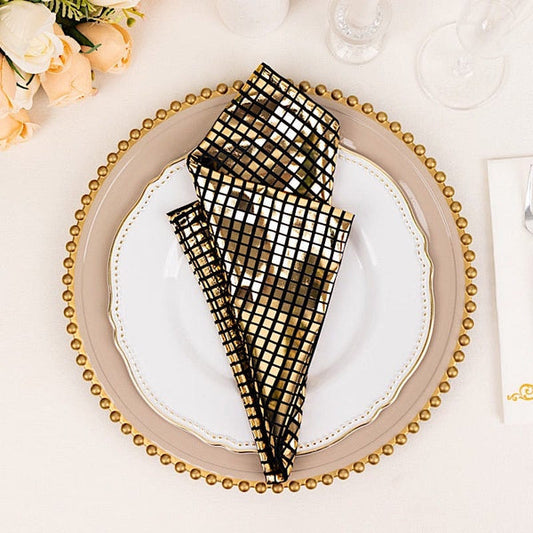 5 Black 20x20 in Polyester Dinner Table Napkins with Gold Mirror Foil