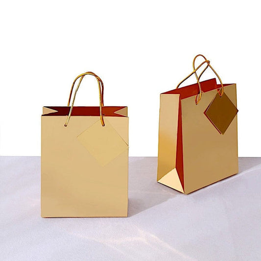 12 Gold 7 in Metallic Paper Favor Gift Bags with Handles