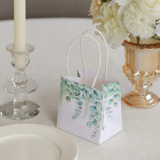 12 White 4 in Floral Print Paper Favor Gift Bags with Handles