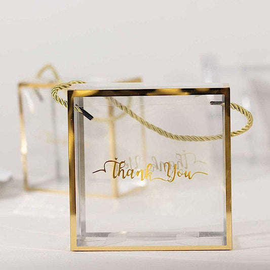 25 Gold and Clear PVC Favor Boxes with Rope Handles and Thank You Print