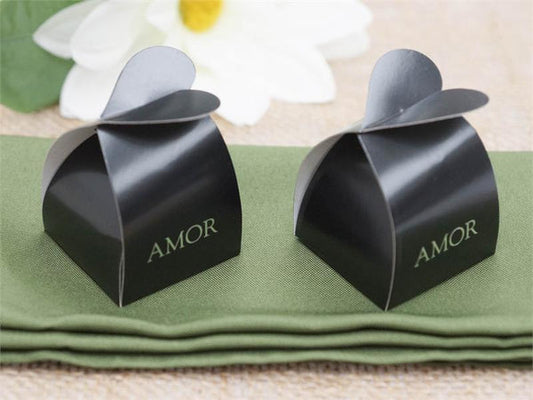 100 Black Amor Favor Boxes with Cute Heart Clasp