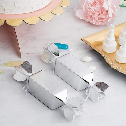 25 Metallic Candy Wedding Favor Boxes with Satin Ribbons