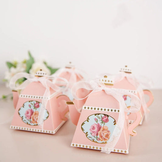 25 Mini Teapot 4 in Party Favor Boxes with Ribbons