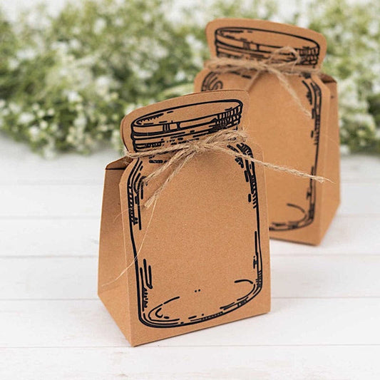 25 Natural Mini Mason Jar Shaped Paper Gift Boxes with Jute Rope Ties