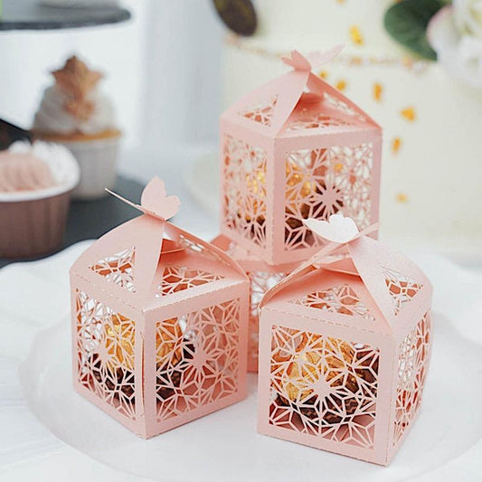 25 Party Favor Gift Boxes with Laser Cut Lace Design and Butterfly Top