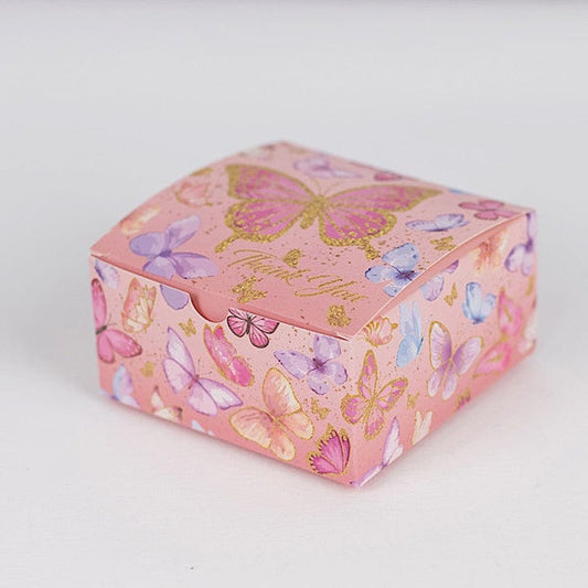 25 Pink Butterfly Themed Party Gift Boxes with "Thank You" Print