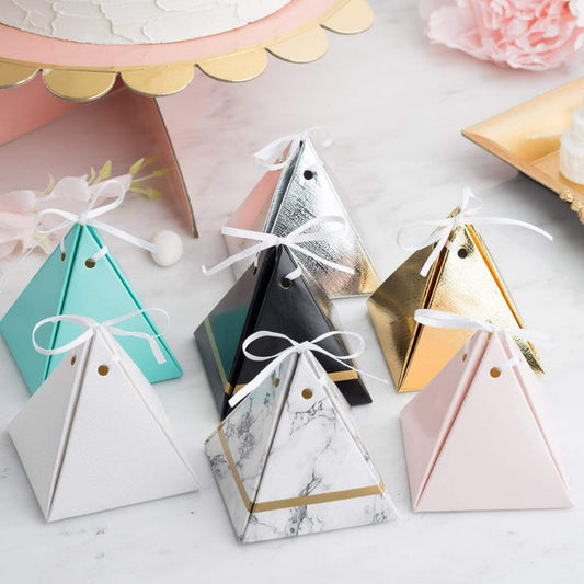 25 Pyramid Wedding Favor Boxes with Satin Ribbons