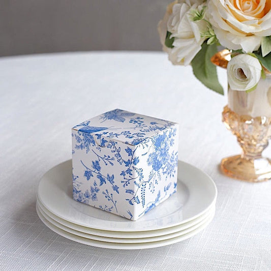 25 White 3x3 in Floral Printed Square Gift Boxes Party Favor Holders