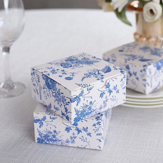 25 White 4x4 in Floral Printed Square Gift Boxes Party Favor Holders