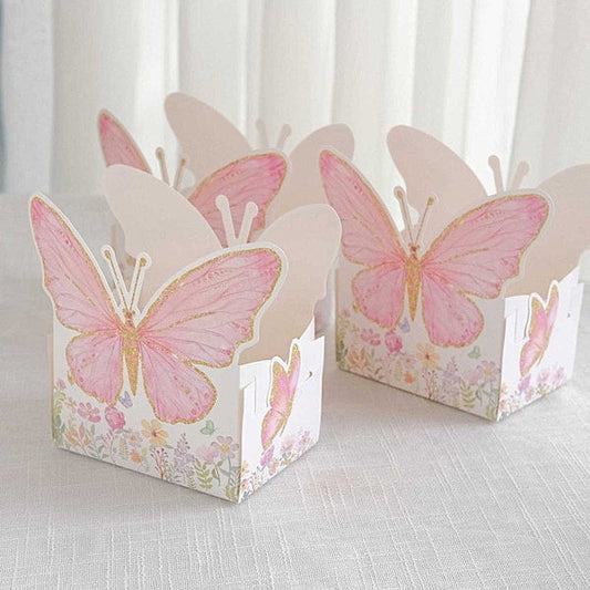 25 White and Pink Glitter Butterfly Theme Paper Food Trays