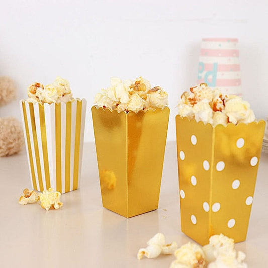 36 Gold with White Popcorn Style Cardboard Candy Gift Favor Boxes