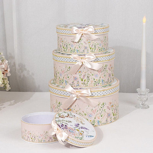 4 Round Cardstock Nesting Gift Boxes with Lids - Floral