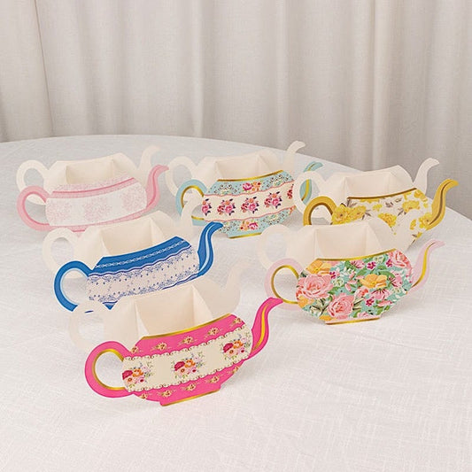 6 Assorted Paper Teapot Favor Boxes with Vintage Floral Design