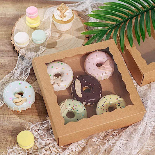 12 Brown 9 in Disposable Bakery Cake Boxes with Window Favor Holders