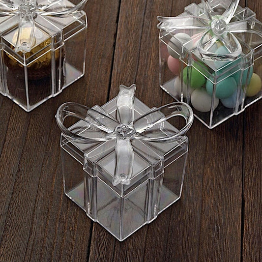 12 Clear 3 in Mini Square with Bow Favor Gift Boxes