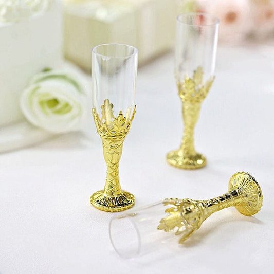 12 Clear with Gold 4 in Mini Champagne Flutes Party Favor Gift Holders