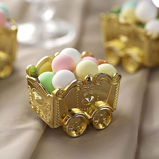 12 Gold Metallic Mini Chariot Party Favor Boxes Candy Gift Holders