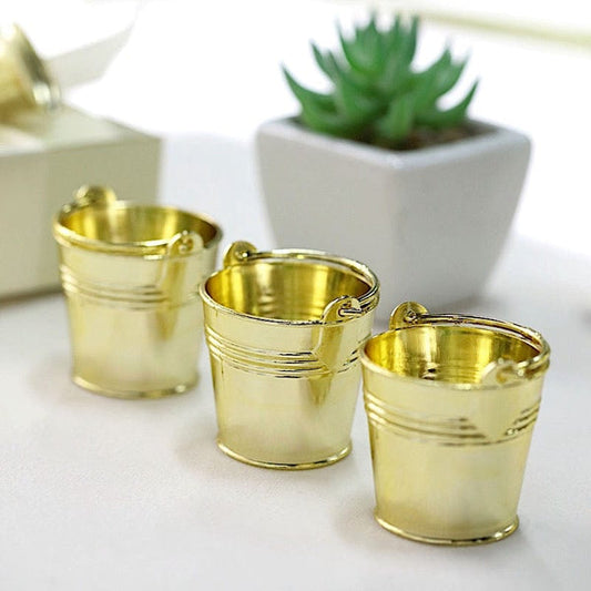 12 Gold 2 in Mini Pail Bucket Planter Party Favor Candy Gift Holders