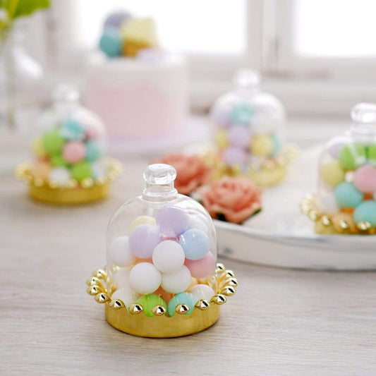 12 Gold and Clear 4" tall Mini Crown Jars with Dome Favor Holders