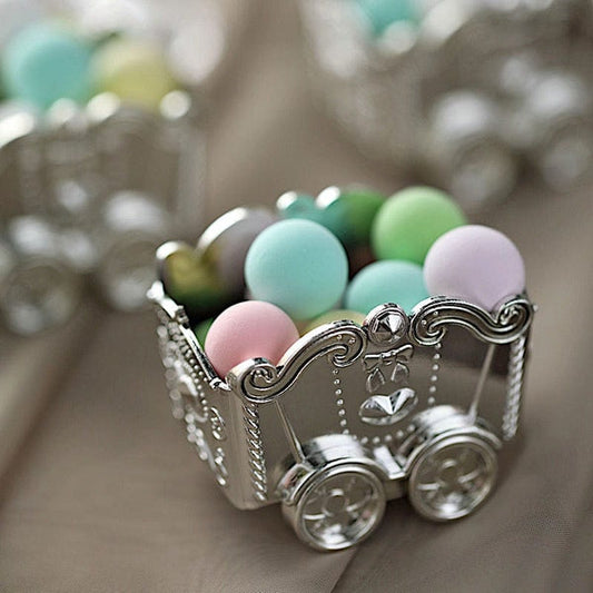 12 Silver Metallic Mini Chariot Party Favor Boxes Candy Gift Holders