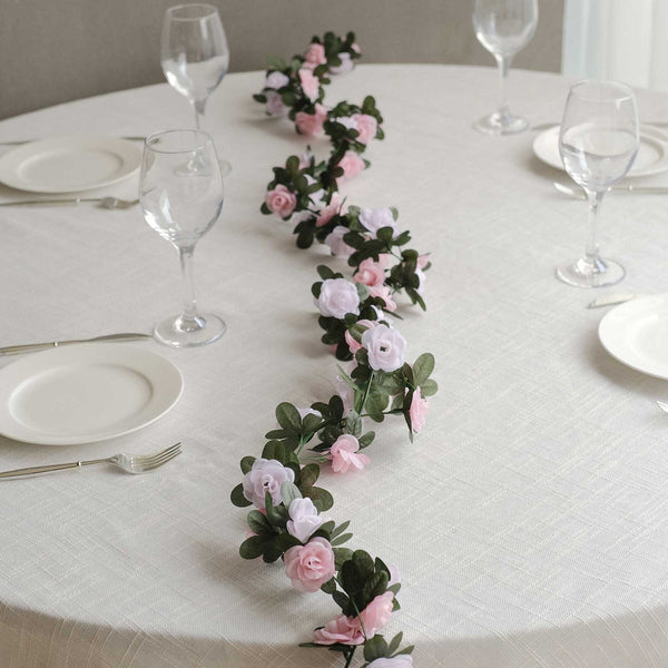 2 Artificial 8 feet Silk Roses Mini Artificial Flowers Vine Garlands