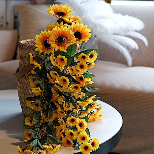22 in Yellow Silk Sunflower Bush Artificial Hanging Vine Garland