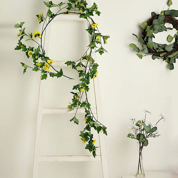 5 feet Silk Daisy Flowers Garland with Magnolia Leaves Hanging Vine