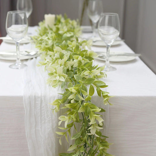 6.5 ft Green and White Artificial Peperomia Tetragona Leaves Faux Vine Greenery Garland