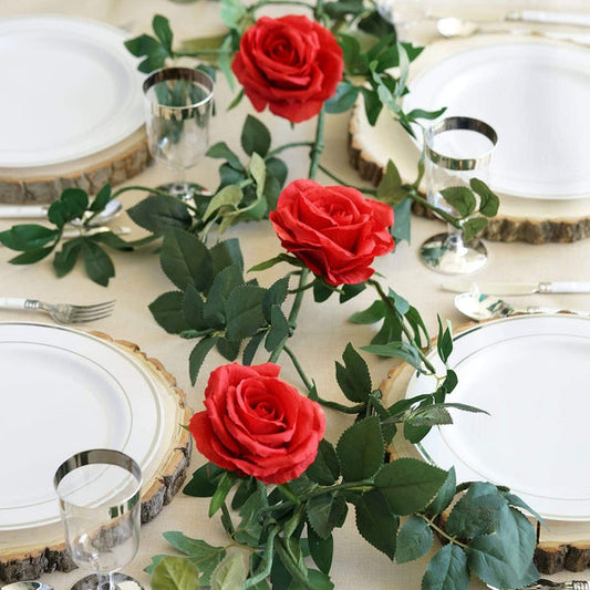 6 feet Garland 5 Silk Rose Flowers and Leaves