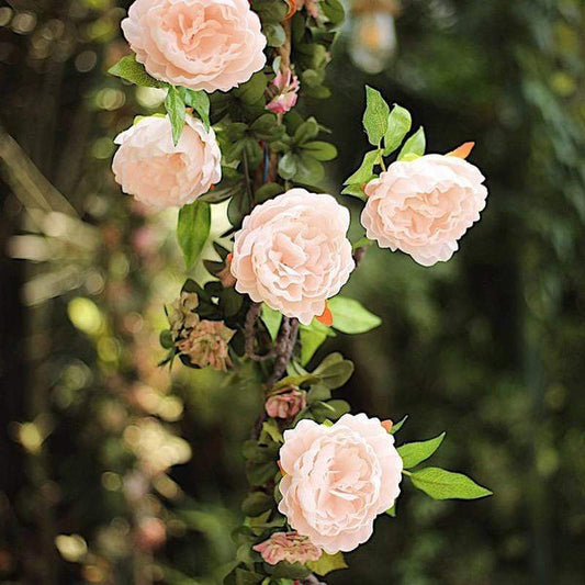 6 feet Garland with Silk Peony Flowers and Leaves
