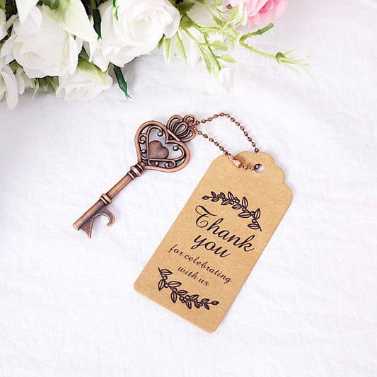 10 Antique Gold Skeleton Key Metal Bottle Openers Gift Set with Chains and Tags