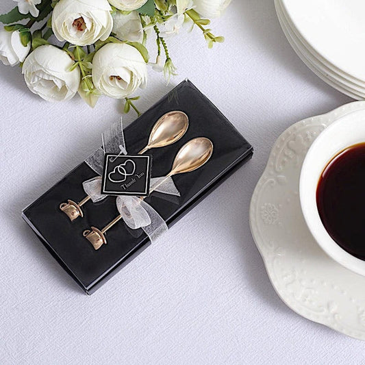 2 Metal 4 in Couple Coffee Spoons Set with Gift Box Party Favors