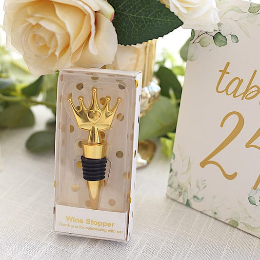 Gold 4 in Crown Metal Wine Bottle Stopper with Clear Gift Box