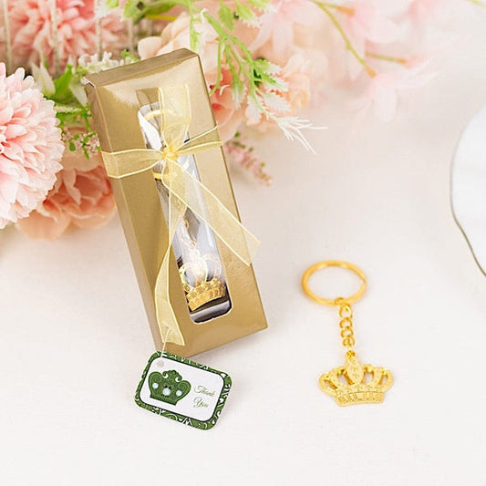 5 Gold 3 in Metal Princess Crown Keychains with Gift Box and Thank You Tags