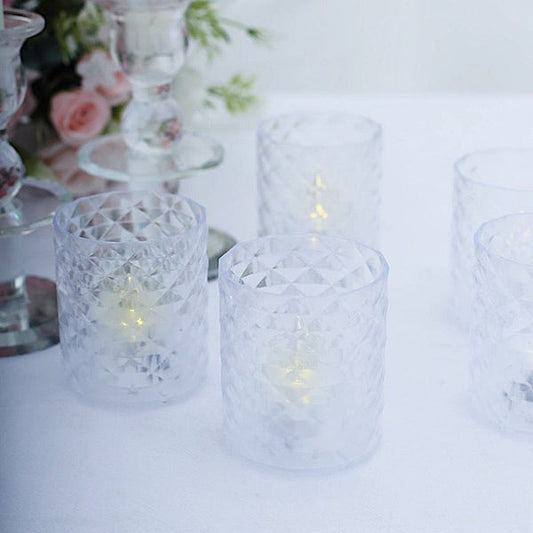 12 Clear 3 in Flameless LED Tealight Candles with Acrylic Holders