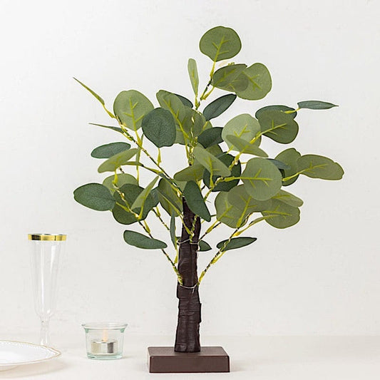 17 in Brown and Green LED Tree Lighted Artificial Eucalyptus Plant