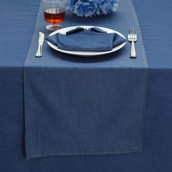 14x108 in Dark Blue Faux Denim Polyester Table Top Runner Wedding Party Linens