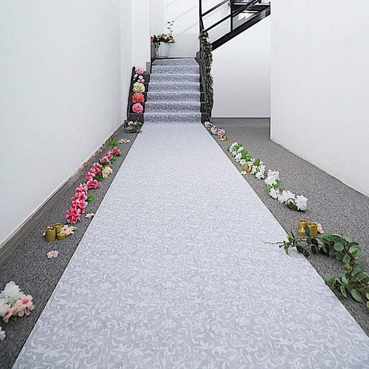50 feet x 36 in White Lace Floral Aisle Runner
