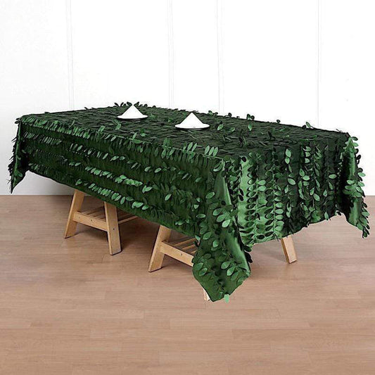 60x102 in Green Taffeta Rectangle Tablecloth with Leaf Petals Design