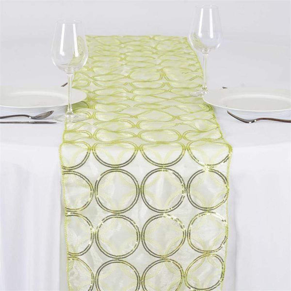 Tea Green Organza Table Runner with Sequin Circles