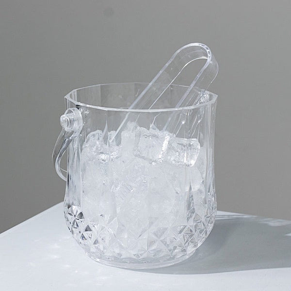 3 pack Clear Plastic Small Ice Buckets with Handle and Tongs in Crystal-Cut Design