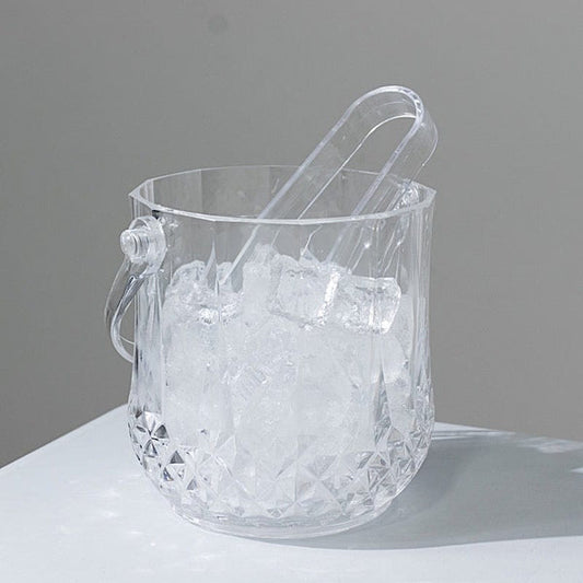 3 pack Clear Plastic Small Ice Buckets with Handle and Tongs in Crystal-Cut Design