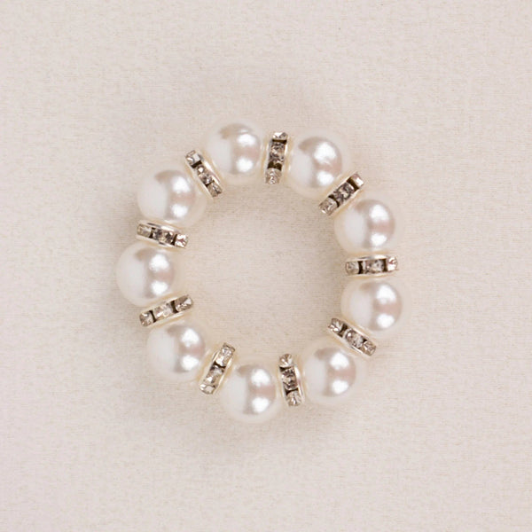 4 White Faux Pearl Beads with Silver Rhinestones Napkin Rings