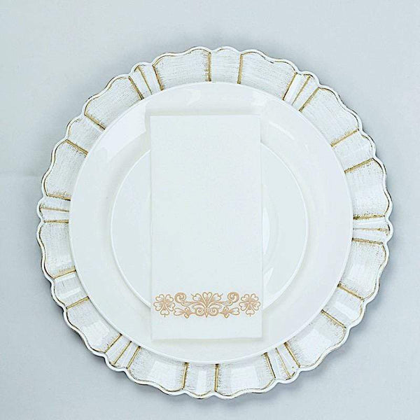 20 White with Rose Gold Metallic Floral Design Airlaid Paper Napkins